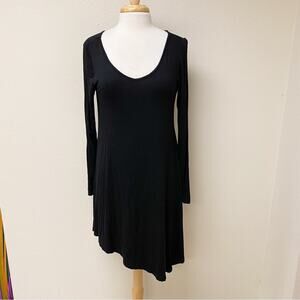 Asymmetrical Hem Black Knit Stretch Dress Medium